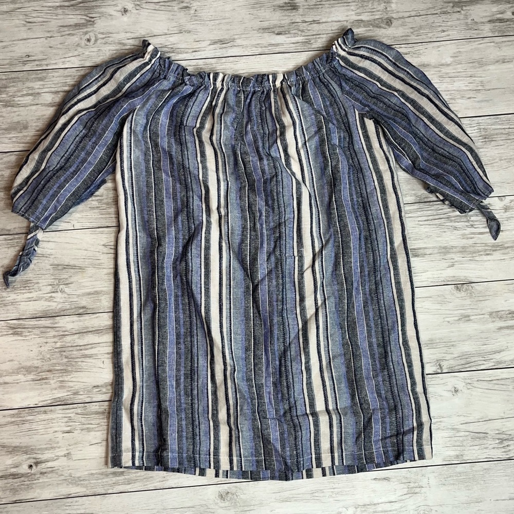 Maven West Blue Striped Linen Dress Size Medium